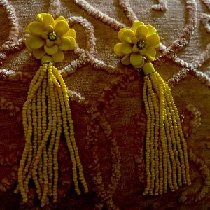 Beautiful Yellow beaded drop tassel flower earrings